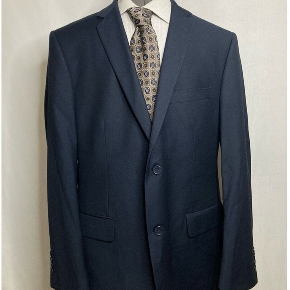 Mens Sport Coat Blazer Suit Jacket 42R 46" Navy Blue 2 Button Angelo Rossi Mint - Picture 5 of 6